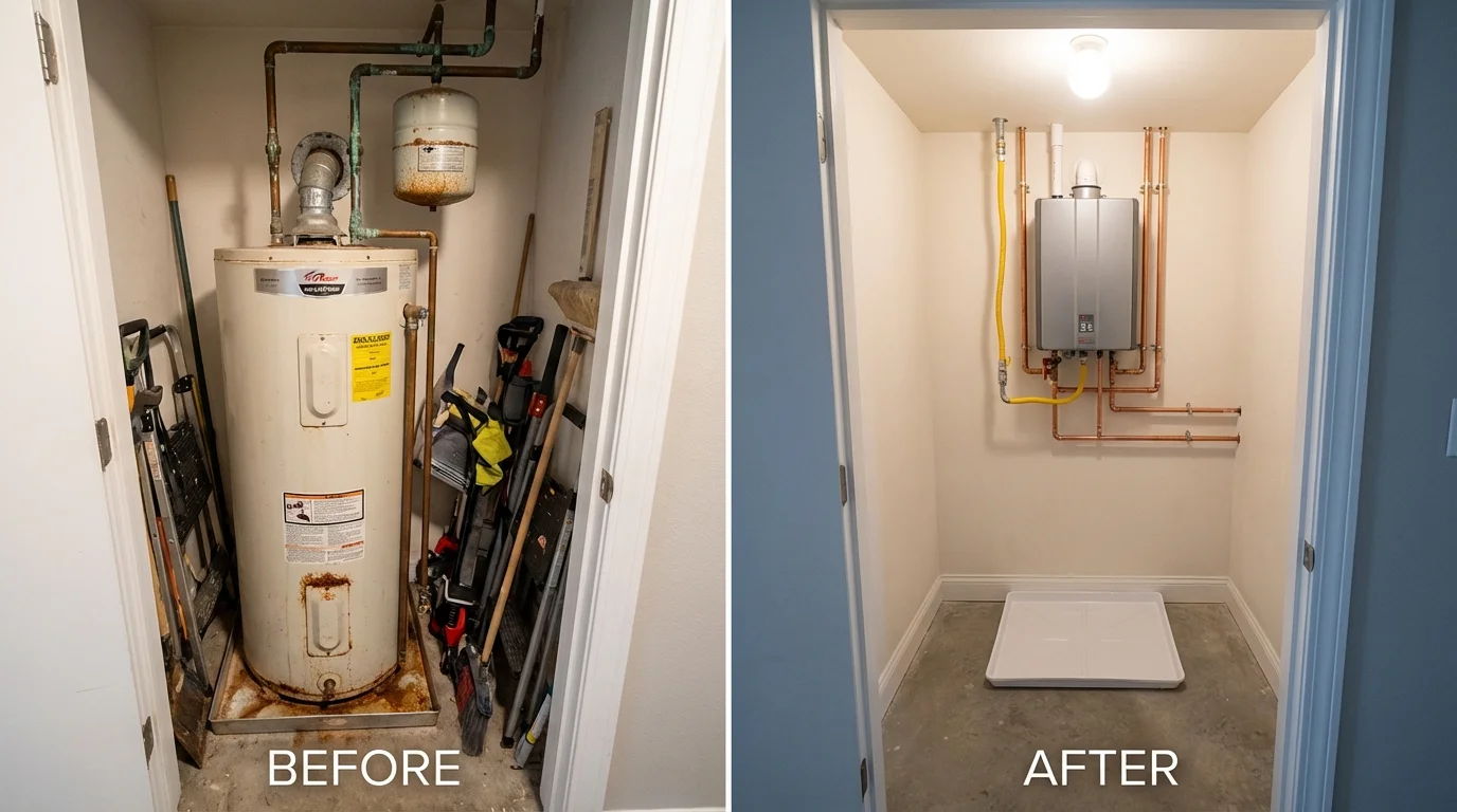 Tank water heater versus wall-mounted tankless unit comparison for Frazee, MN homeowners