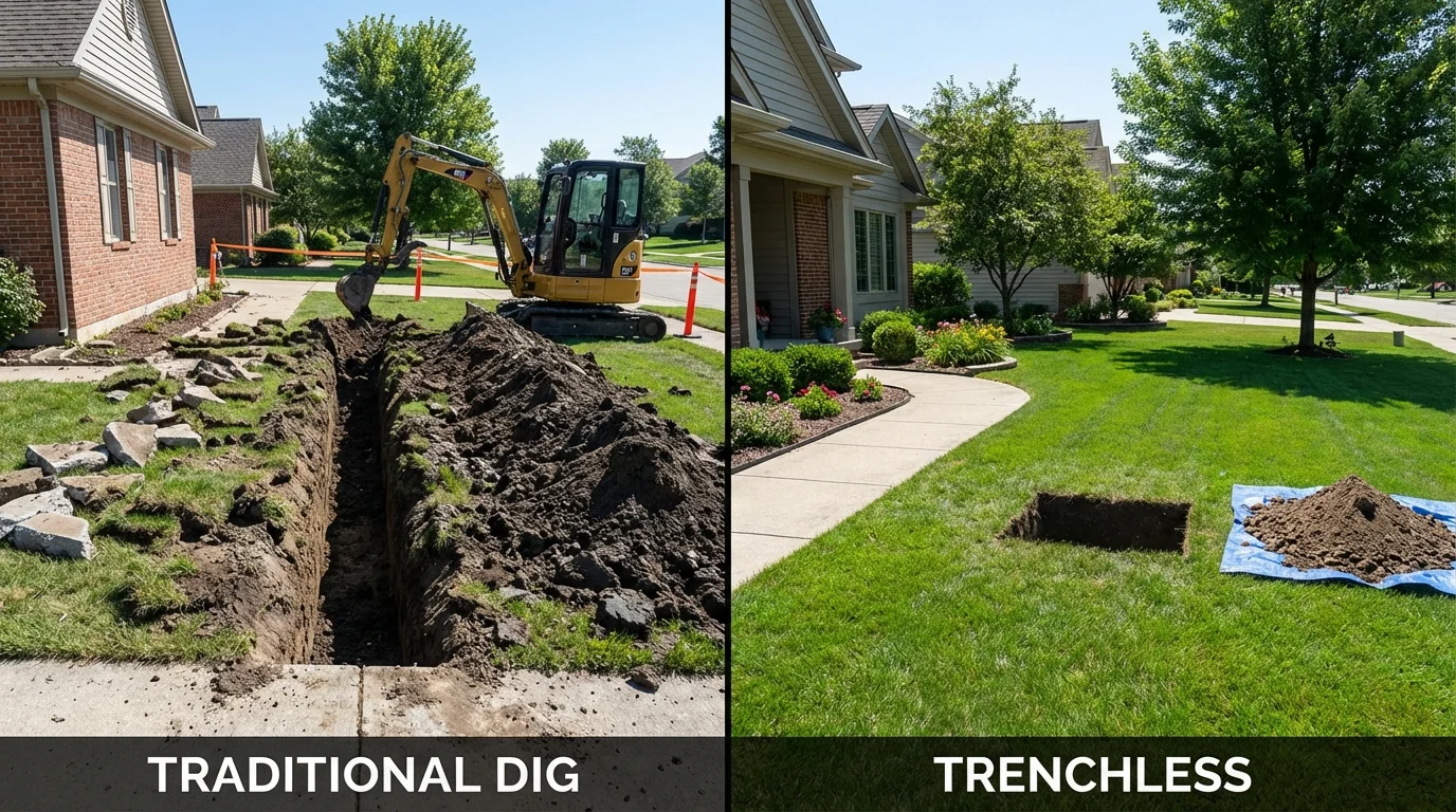 Trenchless sewer repair with minimal yard damage versus traditional excavation in Frazee, MN